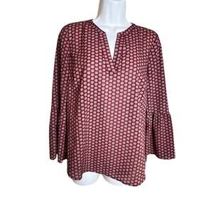 J Crew Currant Printed Bell Sleeve V Neck Blouse S NWOT